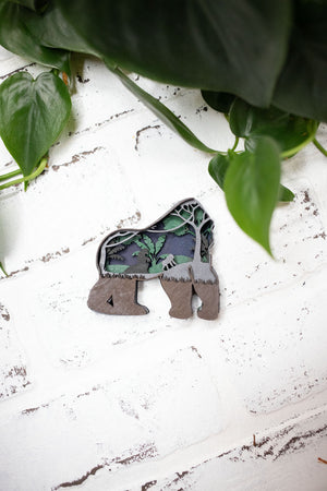 Laser Cut Gorilla,  Animal 3D Diorama, Handmade Jungle Scene, Wall Art,  Gorilla Animal Decor