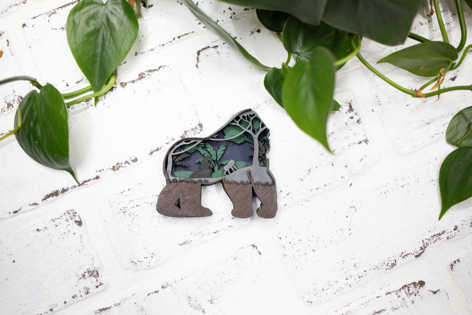 Laser Cut Gorilla,  Animal 3D Diorama, Handmade Jungle Scene, Wall Art,  Gorilla Animal Decor