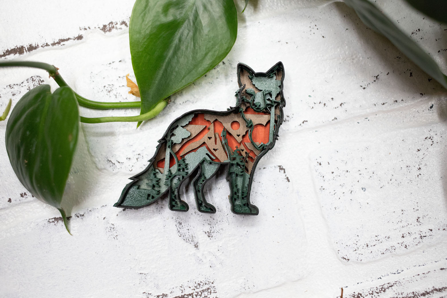Laser Cut Fox,  Animal 3D Diorama, Handmade Forest Scene, Wall Art, Fox Animal Decor