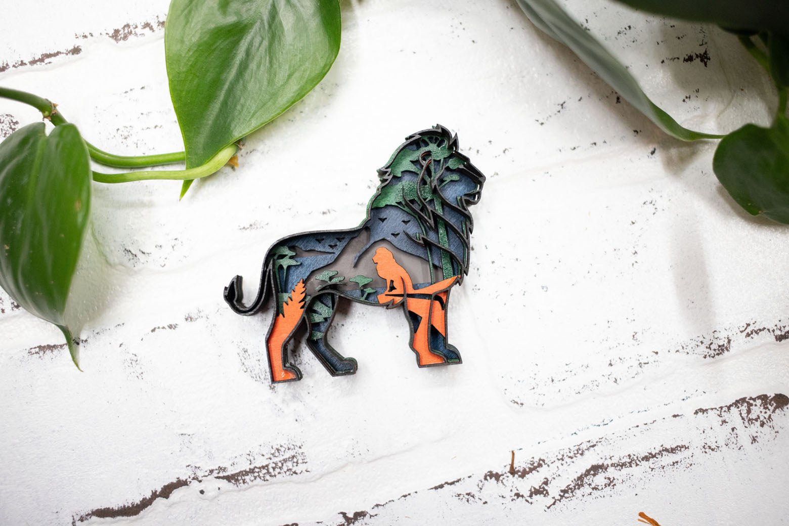 Laser Cut Lion, Lion 3D Diorama, Handmade African Safari Scene, Lion Animal Decor