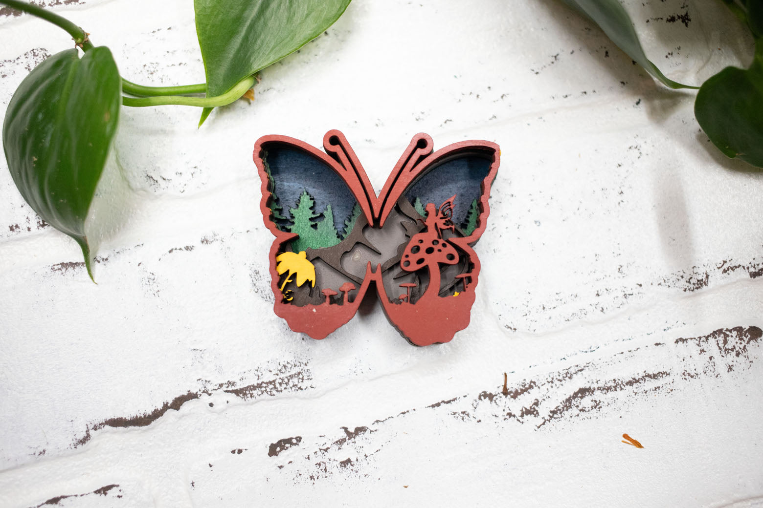 Laser Cut Butterfly, Butterfly 3D Diorama, Handmade Mountain Scene, Wall Art, Butterfly Animal Decor