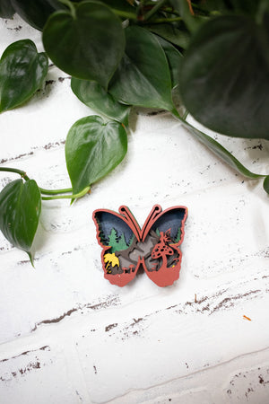Laser Cut Butterfly, Butterfly 3D Diorama, Handmade Mountain Scene, Wall Art, Butterfly Animal Decor
