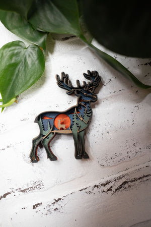 Laser Cut Deer, Deer 3D Diorama, Handmade Forest Scene, Deer Animal Decor (Copy)