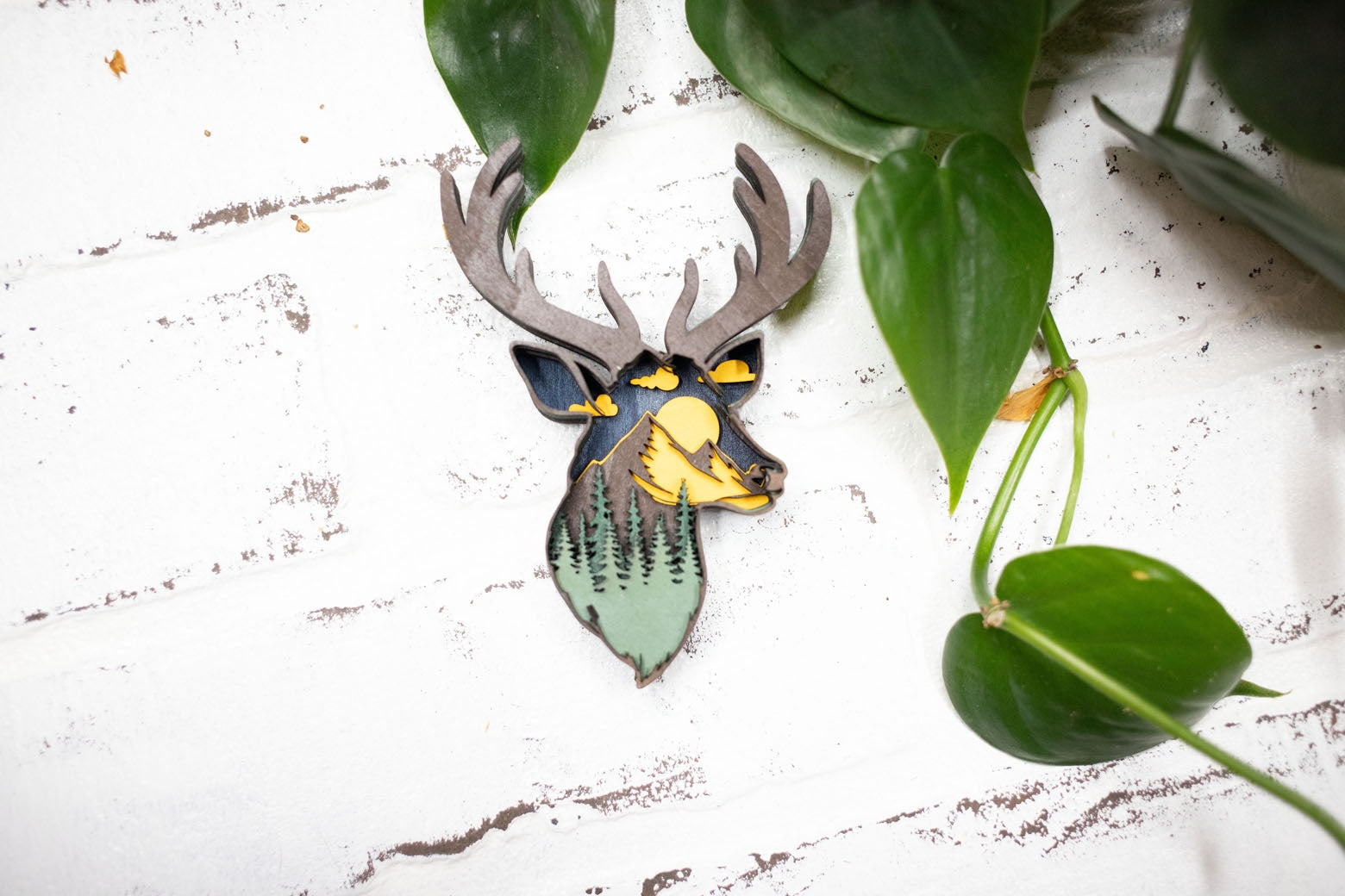 Laser Cut Deer Head, Deer 3D Diorama, Handmade Forest Scene, Deer Animal Decor