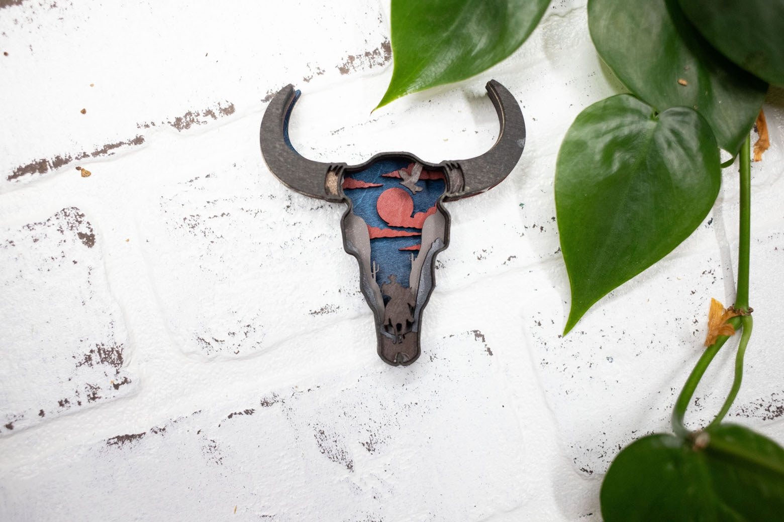 Laser Cut Cattle Head,  Western 3D Diorama, Handmade Wild West Scene, Cattle Decor