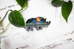 Laser Cut Rhino, Rhinoceros 3D Diorama, Handmade African Safari Scene, Rhino Animal Decor