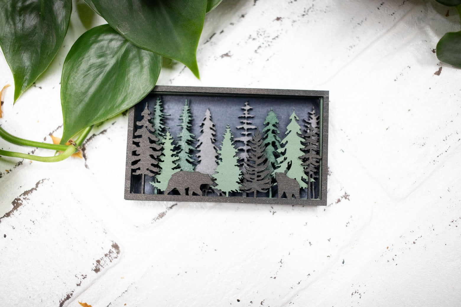 Laser Cut Bears in a Forest, Animal 3D Diorama, Handmade Forest Scene, Wall Art, Bear Animal Decor