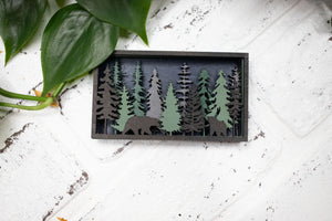 Laser Cut Bears in a Forest, Animal 3D Diorama, Handmade Forest Scene, Wall Art, Bear Animal Decor