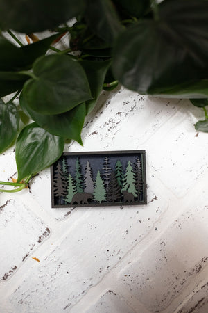 Laser Cut Bears in a Forest, Animal 3D Diorama, Handmade Forest Scene, Wall Art, Bear Animal Decor