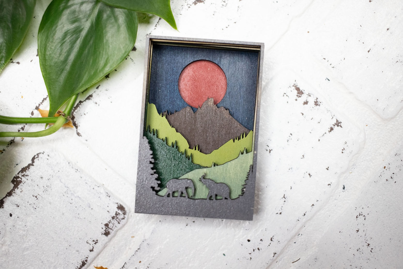 Elephants in Nature 3D Diorama, Handmade Mountain Scene, Wall Art, Elephant Animal Decor