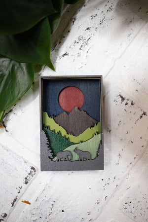 Elephants in Nature 3D Diorama, Handmade Mountain Scene, Wall Art, Elephant Animal Decor