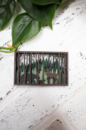 Laser Cut Bear and Deer in a Forest, Animal 3D Diorama, Handmade Forest Scene, Deer and Bear Animal Decor