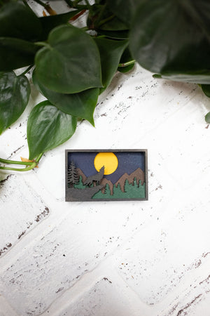 Laser Cut Howling Wolf in a Forest,  Handmade Forest Scene, Full Moon Wolf Animal Decor