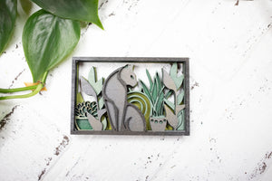 Laser Cut Cat with Plants, Animal 3D Diorama, Handmade  Scene, Cat Animal Decor
