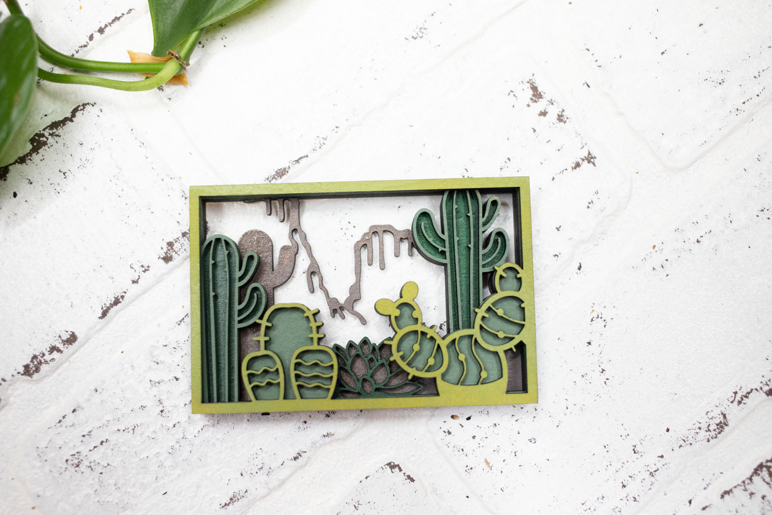 Laser Cut Cacti with Plants, Cactus 3D Diorama, Handmade Dessert Scene