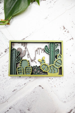 Laser Cut Cacti with Plants, Cactus 3D Diorama, Handmade Dessert Scene