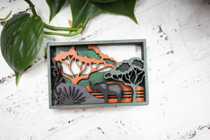 Laser Cut Elephant in a Jungle, Elephant 3D Diorama, Handmade Jungle Scene