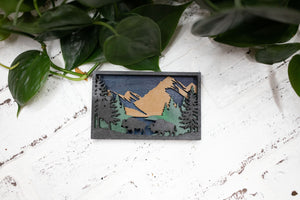 Laser Cut Bison in a Forest, Buffalo 3D Diorama, Handmade Mountain Scene