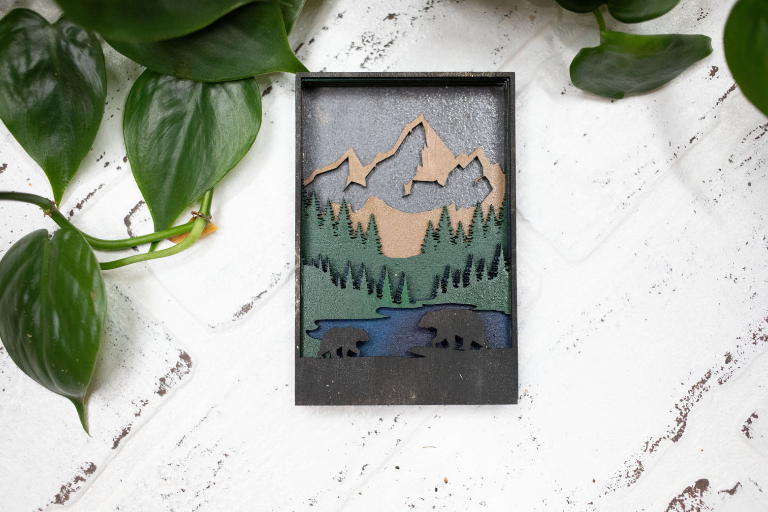 Bear in Nature 3D Diorama, Handmade Mountain Scene, Wall Art,  Mountain Black Bear Decor