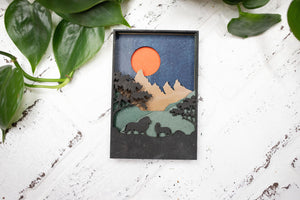 Lion in Nature 3D Diorama, Handmade Jungle Scene, Wall Art,  Mountain Lion Decor