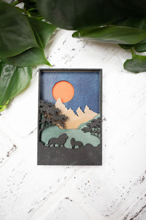 Lion in Nature 3D Diorama, Handmade Jungle Scene, Wall Art,  Mountain Lion Decor