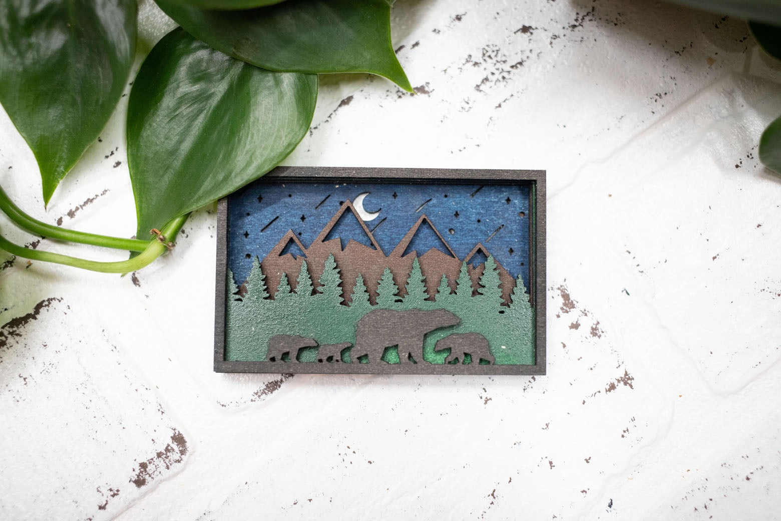 Laser Cut Bear Family in a Forest, Animal 3D Diorama, Handmade Forest Scene, Wall Art, Bear Animal Decor