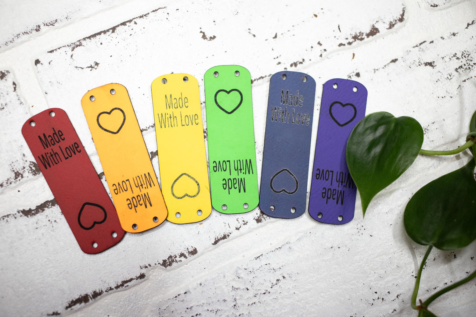 Made with Love Tags, Faux Leather Labels for Handmade Items, Custom Faux Leather Tags for Knitting and Crochet, 3" x 1"