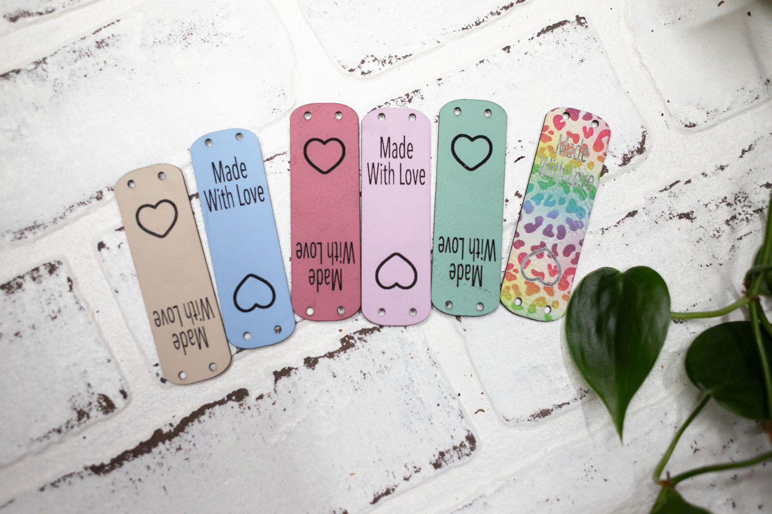 Made with Love Tags, Faux Leather Labels for Handmade Items, Custom Faux Leather Tags for Knitting and Crochet, 3" x 1"