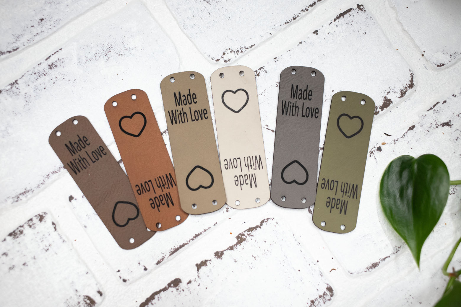 Made with Love Tags, Faux Leather Labels for Handmade Items, Custom Faux Leather Tags for Knitting and Crochet, 3" x 1"