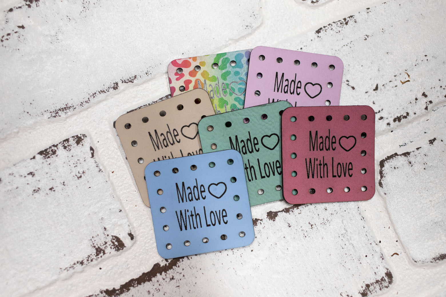 Made with Love Tags, Faux Leather Labels for Handmade Items, Custom Faux Leather Tags for Knitting and Crochet, 1.75" x 1.75"