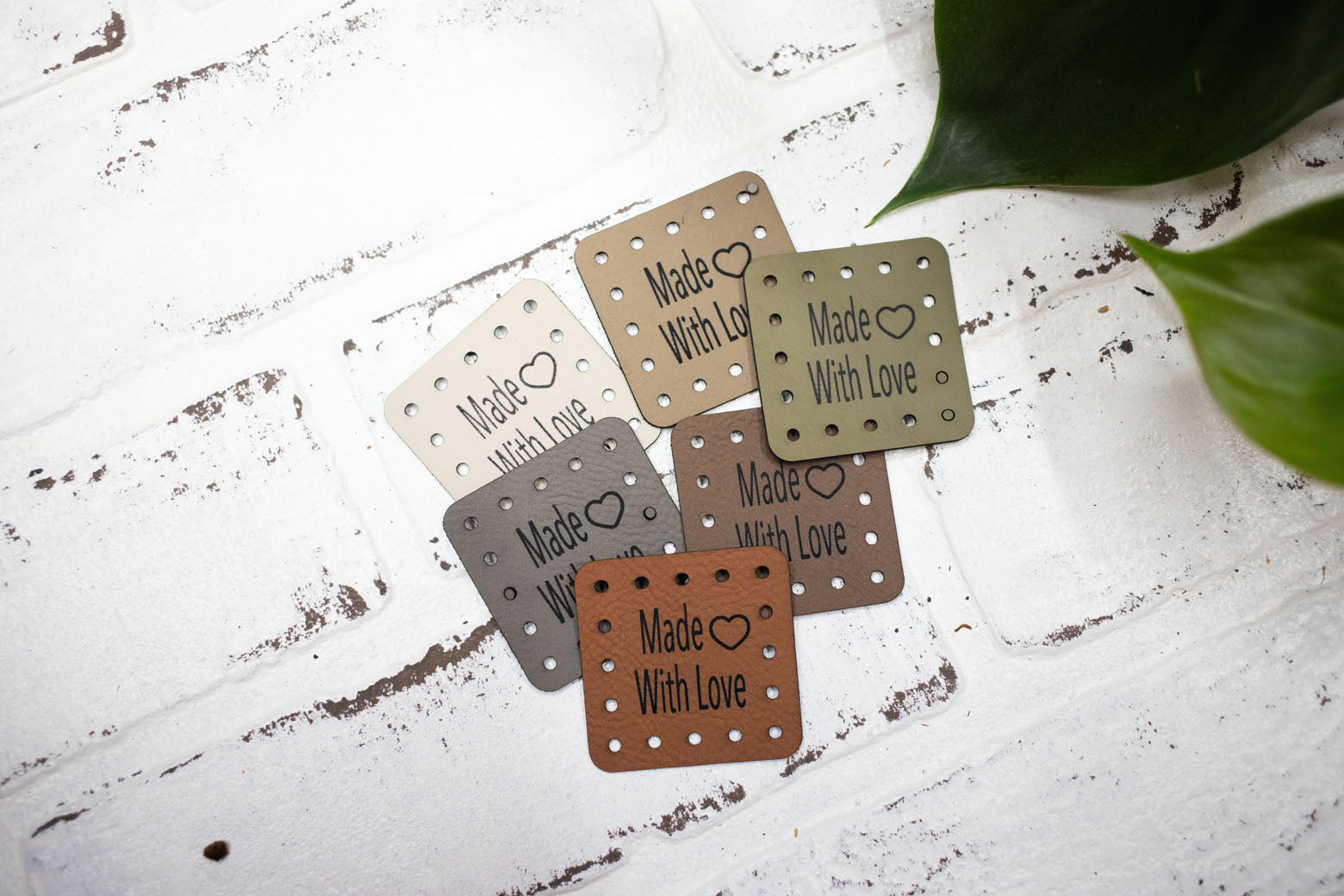 Made with Love Tags, Faux Leather Labels for Handmade Items, Custom Faux Leather Tags for Knitting and Crochet, 1.75" x 1.75" (Copy)