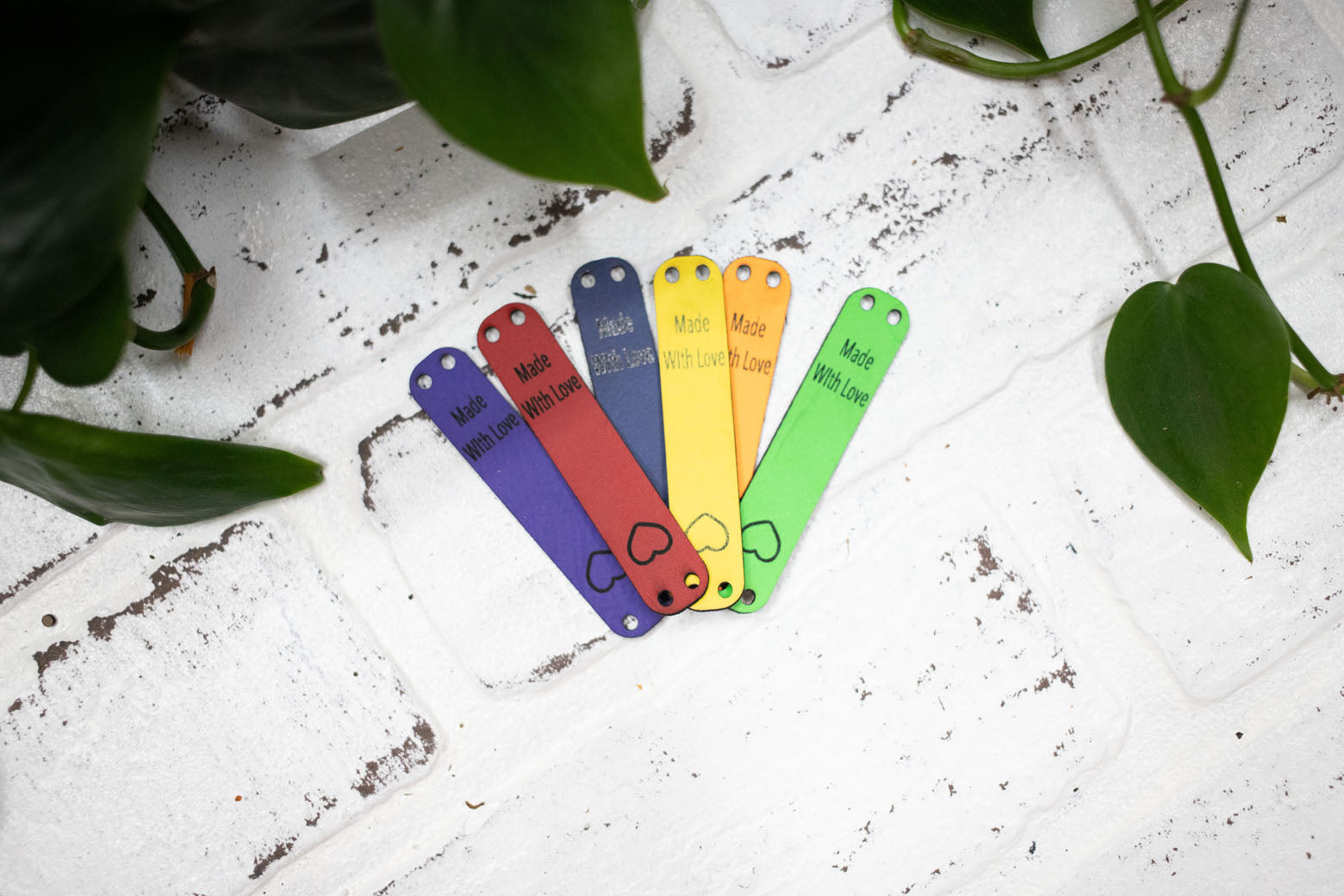 Made with Love Tags, Faux Leather Labels for Handmade Items, Custom Faux Leather Tags for Knitting and Crochet, 2.5" x 0.5"