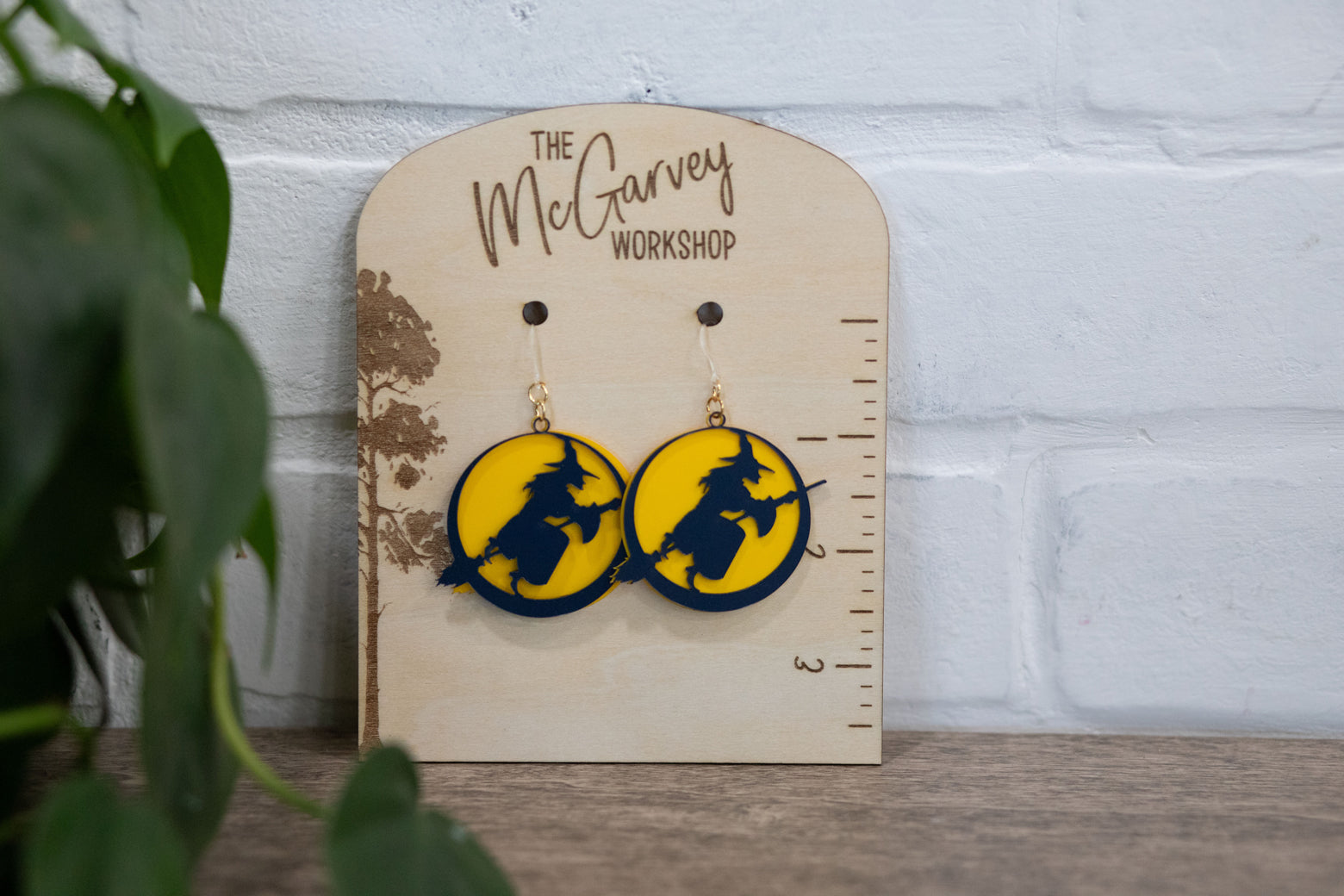 Halloween Earrings, Witch on Broomstick Dangle Earrings, Plastic Earrings, Hypoallergenic