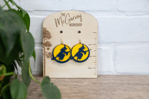 Halloween Earrings, Witch on Broomstick Dangle Earrings, Plastic Earrings, Hypoallergenic
