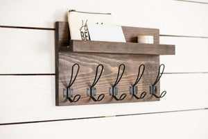 Wall Mounted Coat Rack and Ledge with Farmhouse Style Hooks