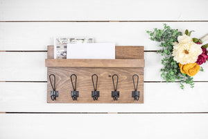 Wall Mounted Coat Rack and Ledge with Farmhouse Style Hooks