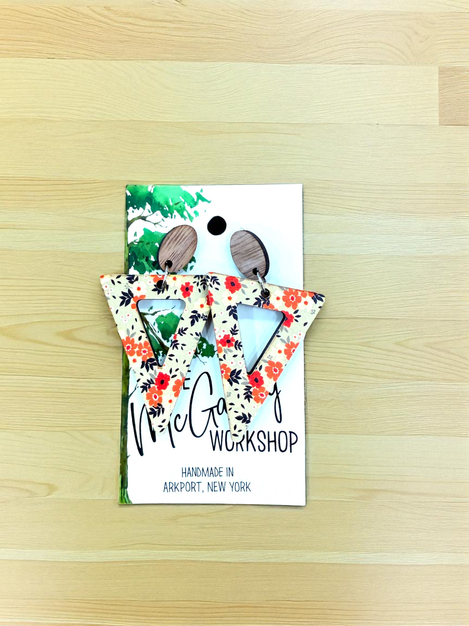 Wood Dangle Earrings, Wood Triangle Earrings, Hypoallergenic