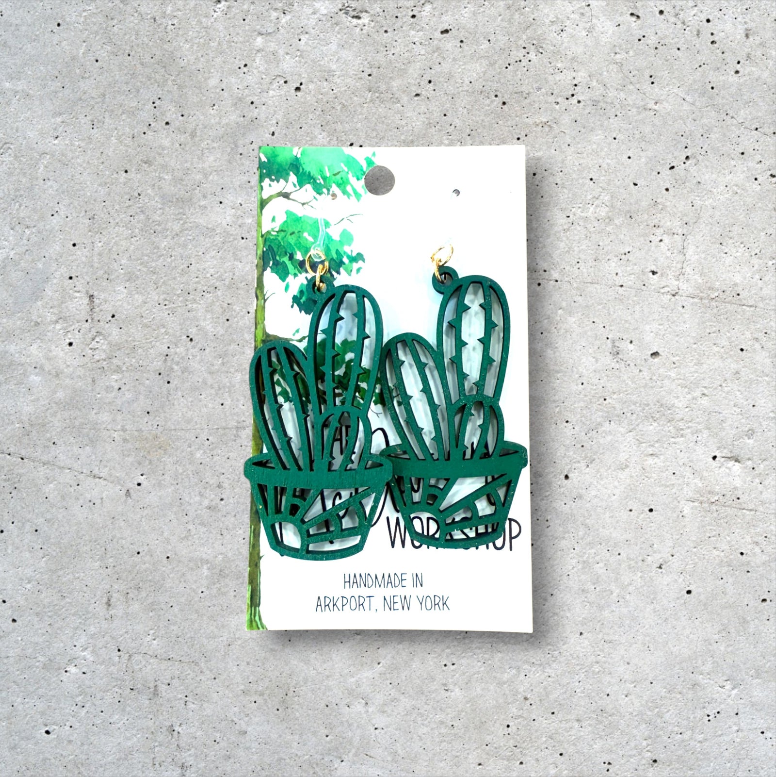 Wood Cactus Dangle Earrings, Wood Cacti Earrings, Hypoallergenic