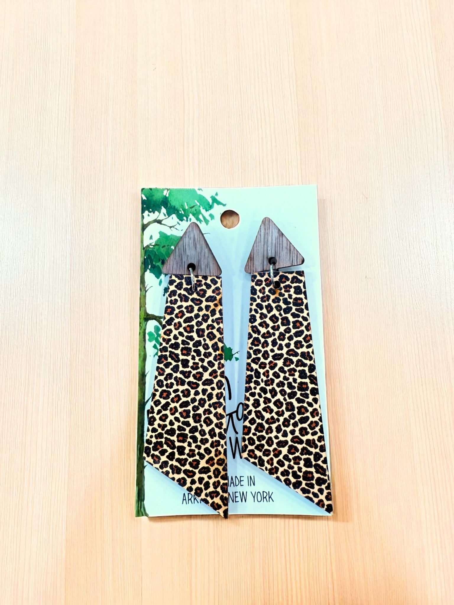Wood Leopard Dangle Earrings, Wood Earrings, Hypoallergenic
