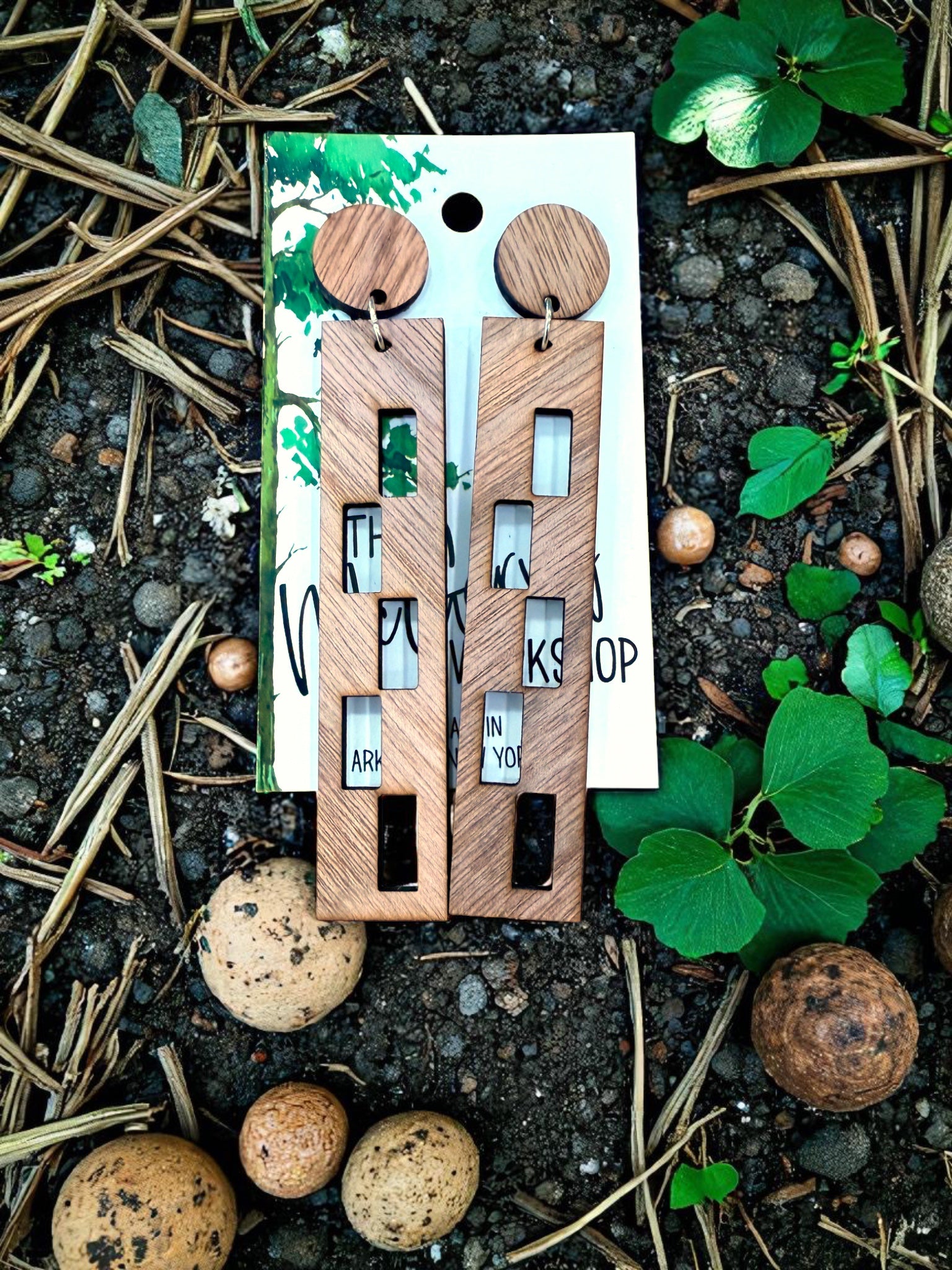 Wood Dangle Earrings, Geometric Wood Earrings, Hypoallergenic