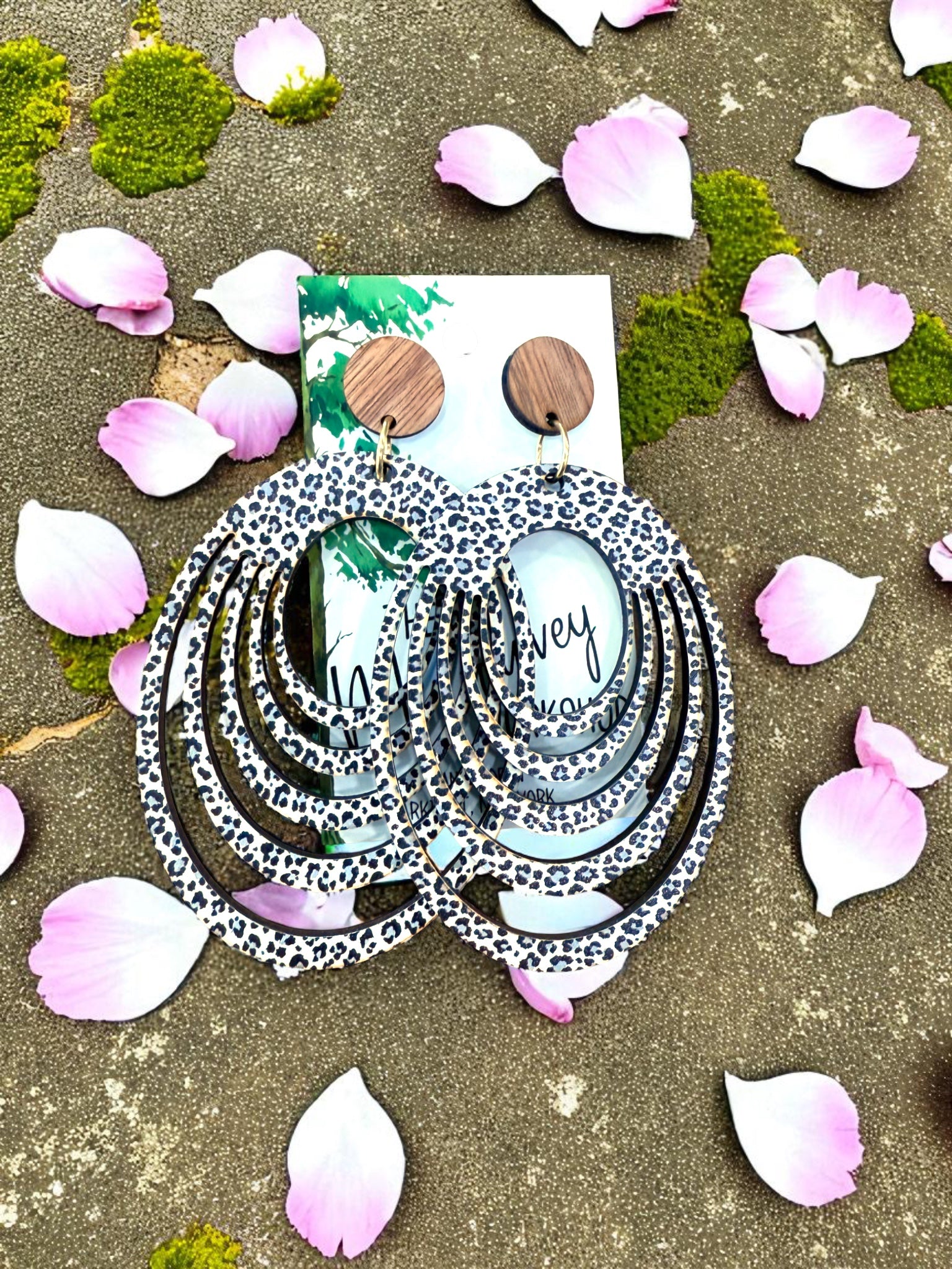 Wood Hoop Dangle Earrings, Leopard Wood Earrings, Hypoallergenic