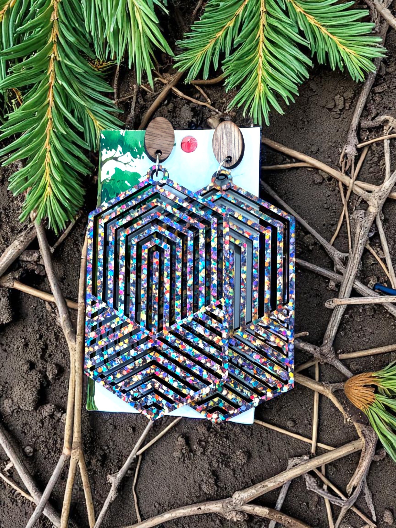 Wood Dangle Earrings, Colorful Wood Earrings, Hypoallergenic