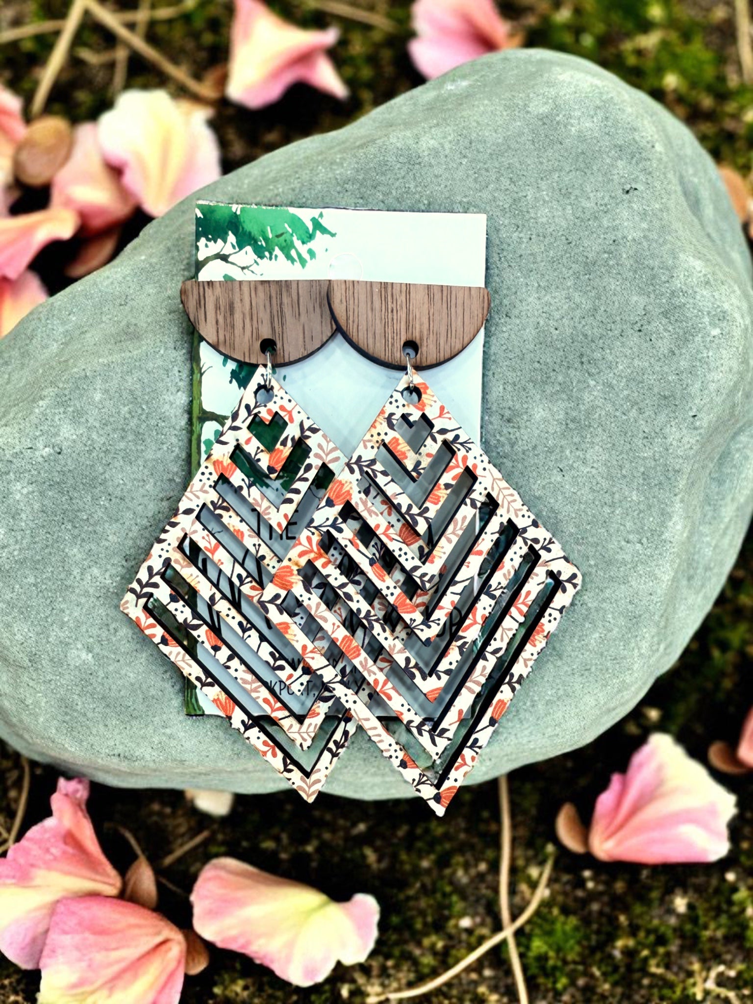 Wood Dangle Earrings, Colorful Wood Earrings, Hypoallergenic