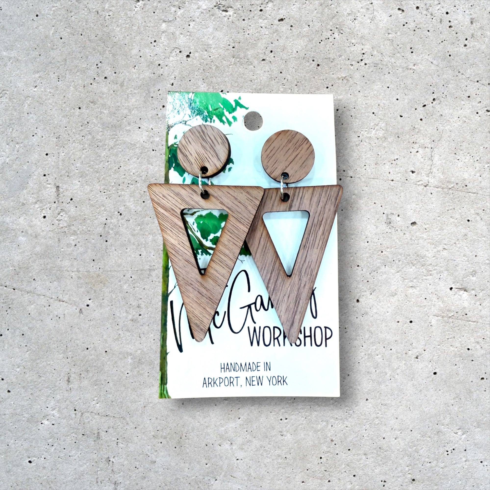 Wood Triangle Dangle Earrings, Wood Earrings, Hypoallergenic