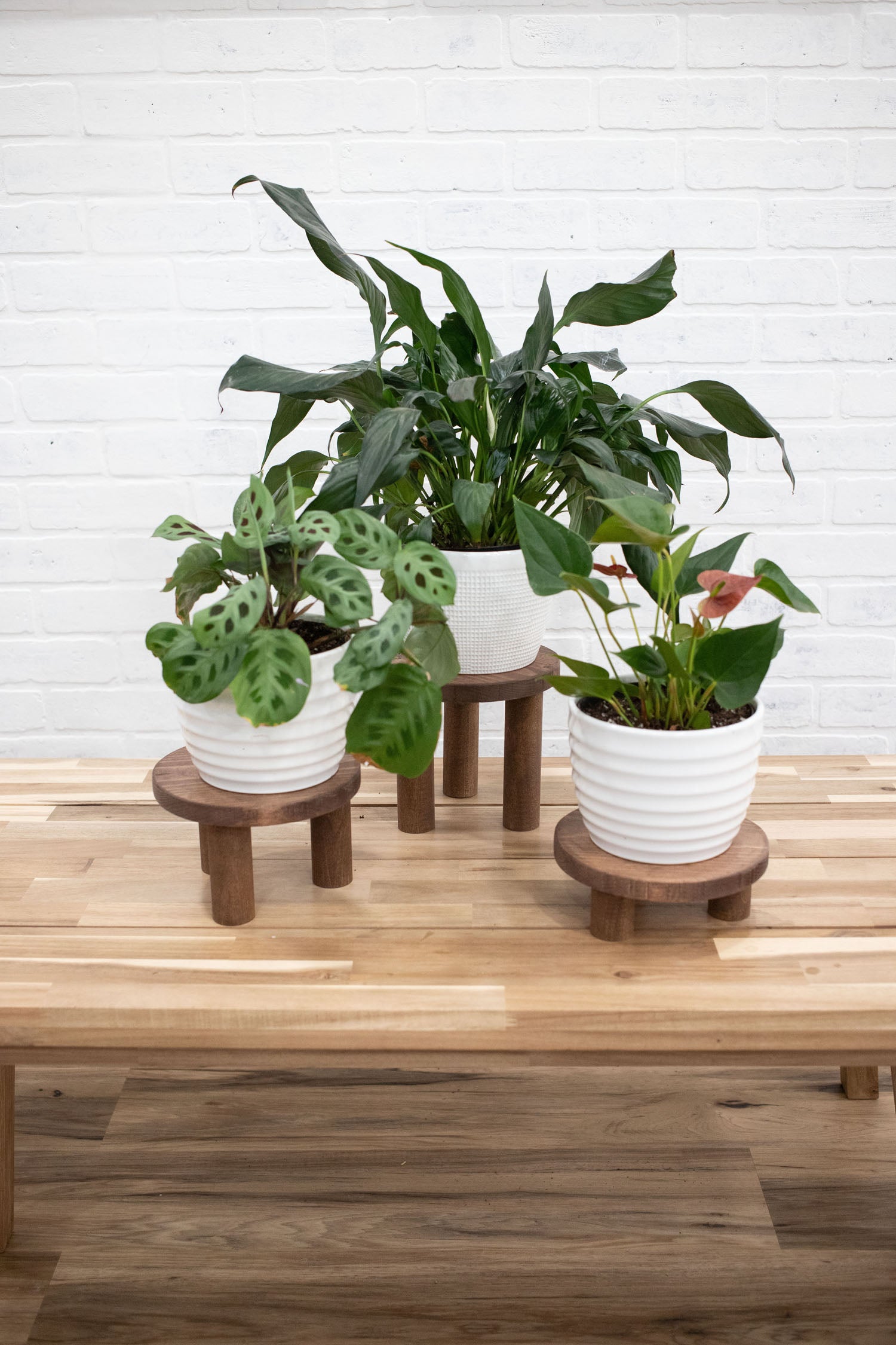 risers for plant pots Pedestal Plant Stands, Set of 3 Wood Risers Weathered Gray