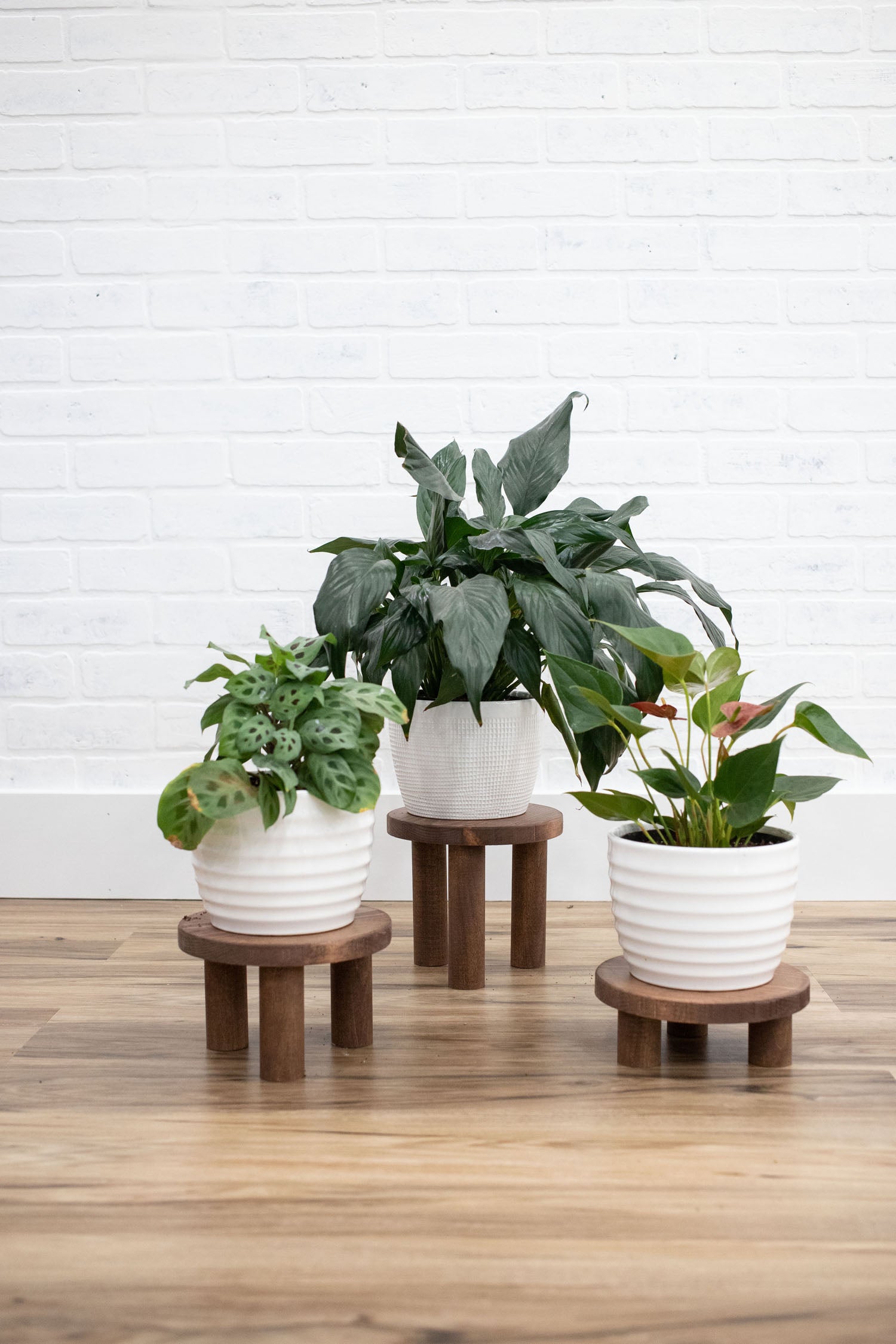 pot plant stand indoor Pedestal Plant Stands, Set of 3 Wood Risers Weathered Gray