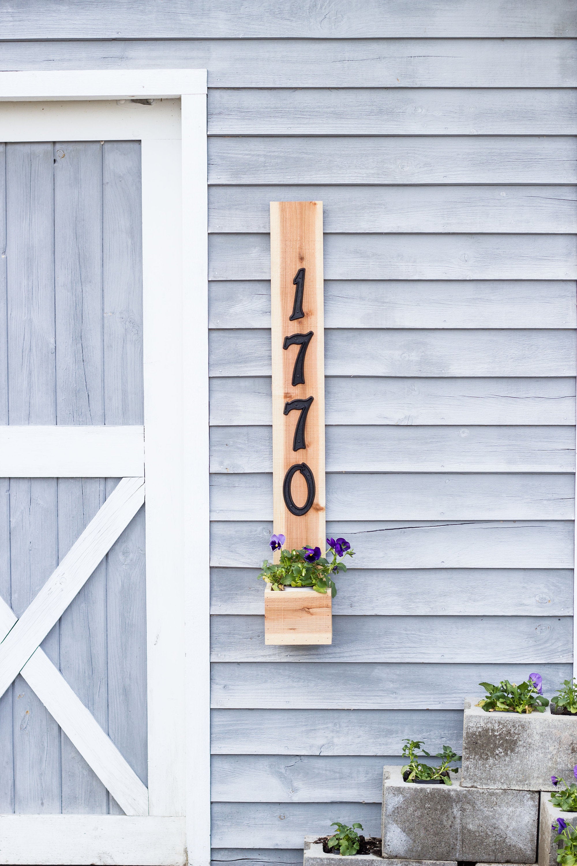 house number sign with planter box Rustic Vertical House Number Cedar Planter Box Special Walnut