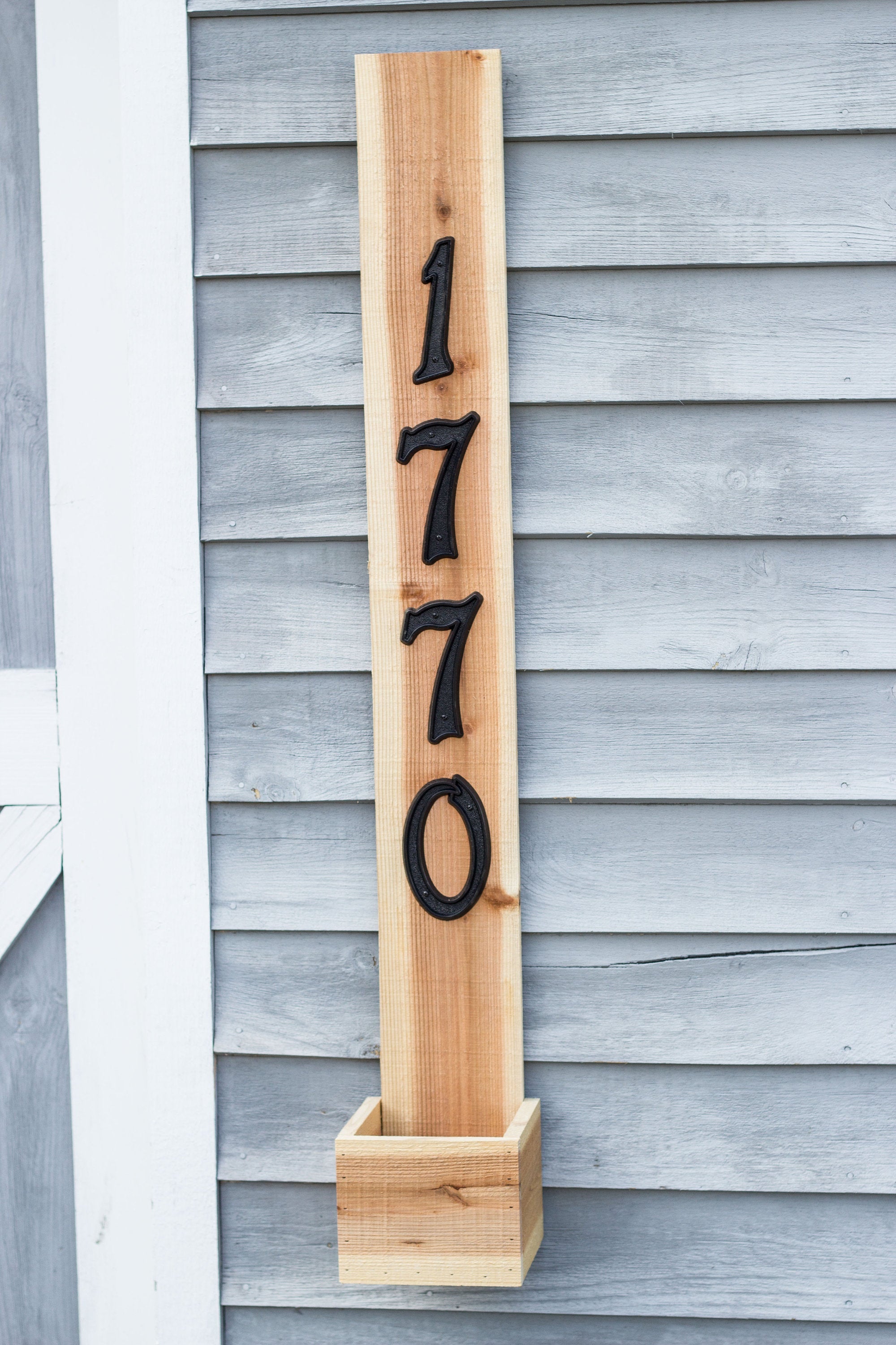 wood house number planter Rustic Vertical House Number Cedar Planter Box Special Walnut