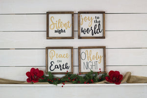 Set of 4 Christmas Signs, O Holy Night, Silent Night, Peace on Earth, Joy To the World