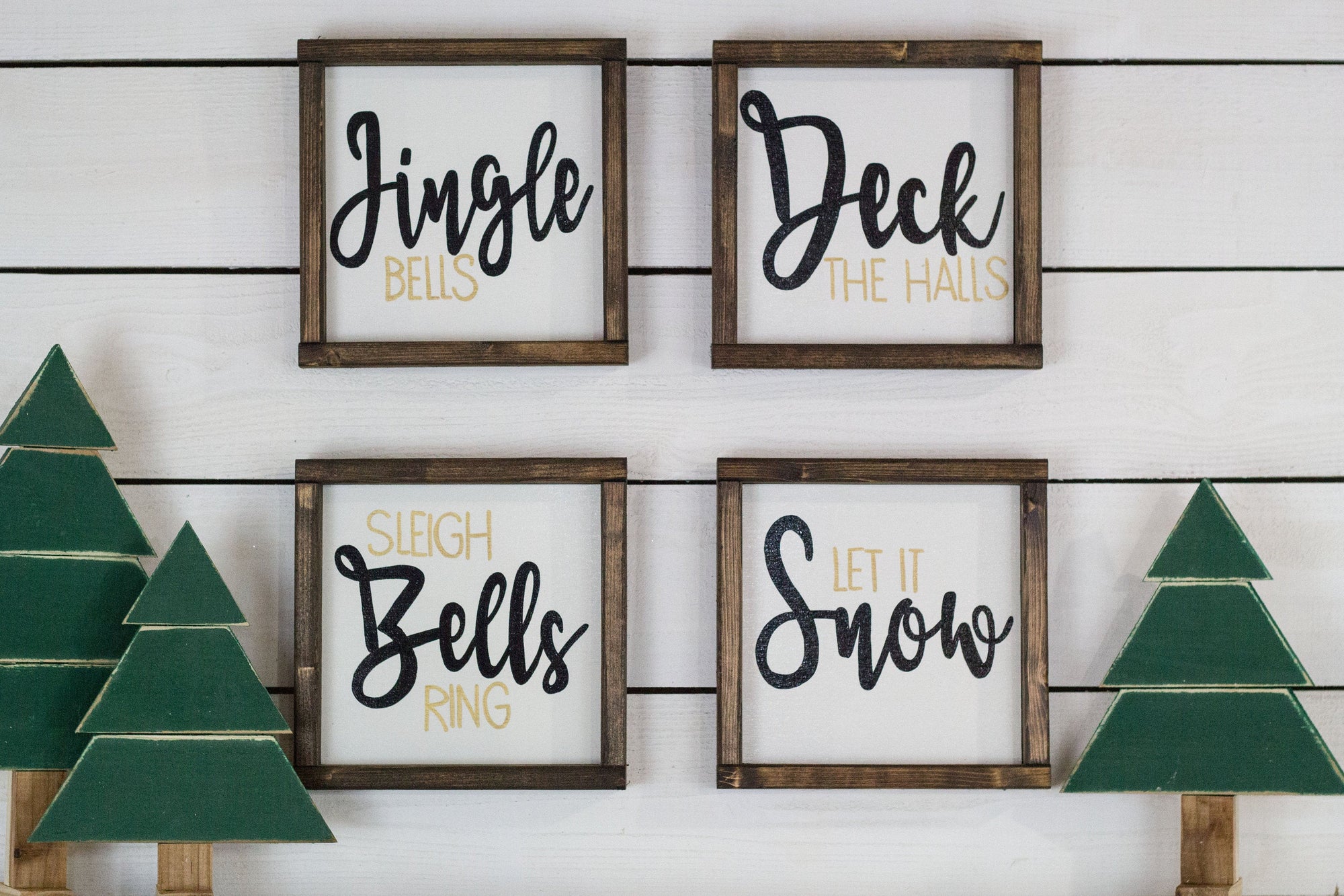 Set of 4 Christmas Signs, Jingle Bells, Deck The Halls, Sleigh Bells Ring, Let It Snow